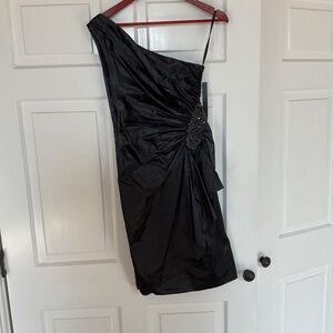 David Meister Charcoal Grey One Shoulder Dress with Bead Detail Size 2